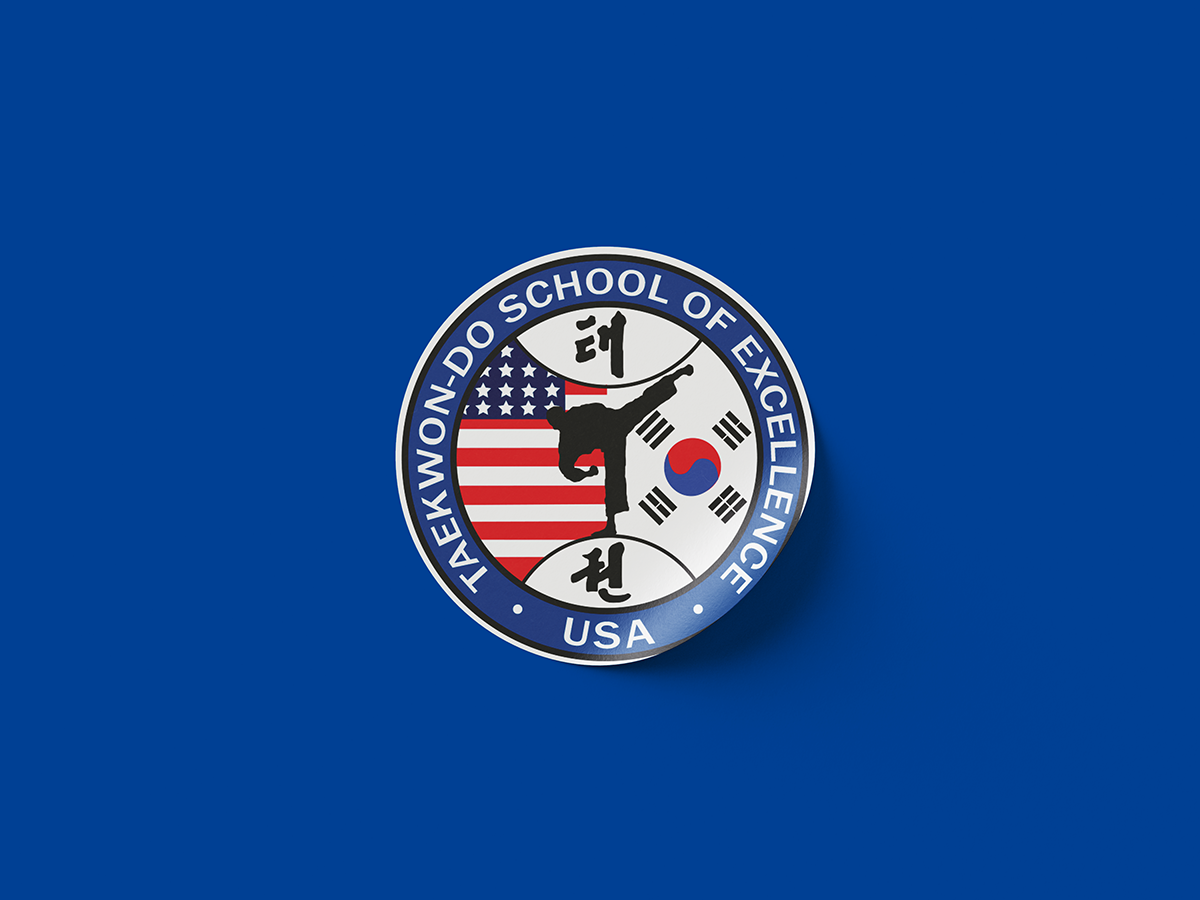 TaeKwon Do School of Excellence round logo sticker mockup